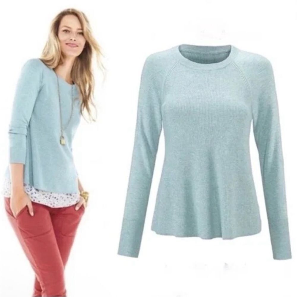 CABI 5133 Blue Swing Pullover Ribbed Knit Pullover Crewneck Sweater X-Large